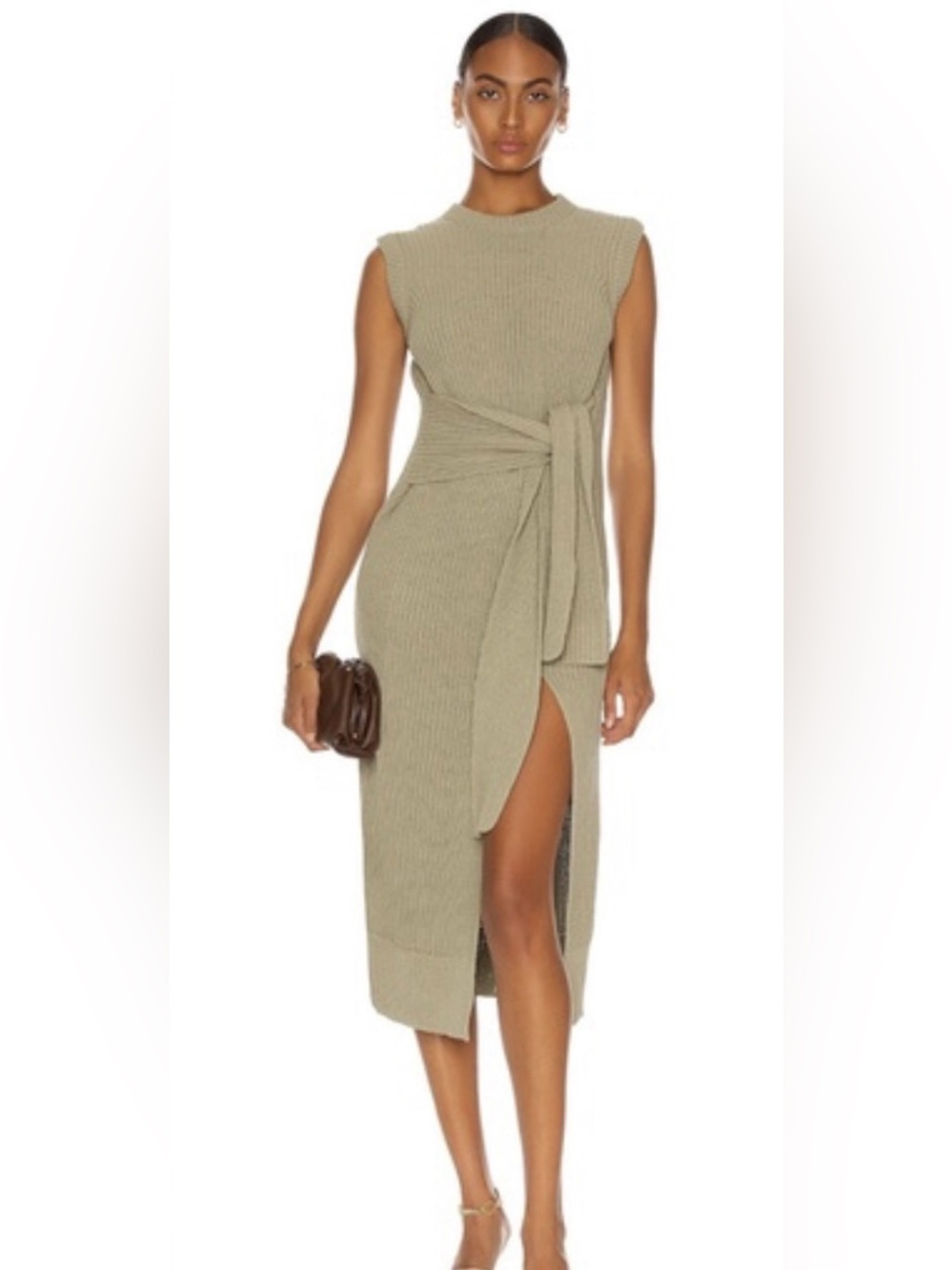 Jonathan Simkhai Olive Sleeveless Knit Maxi Dress with Tie Waist - 80% OFF MSRP!